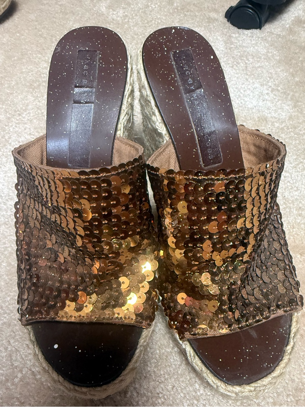 Sequin Espadrille Slide Sandals - Bronze